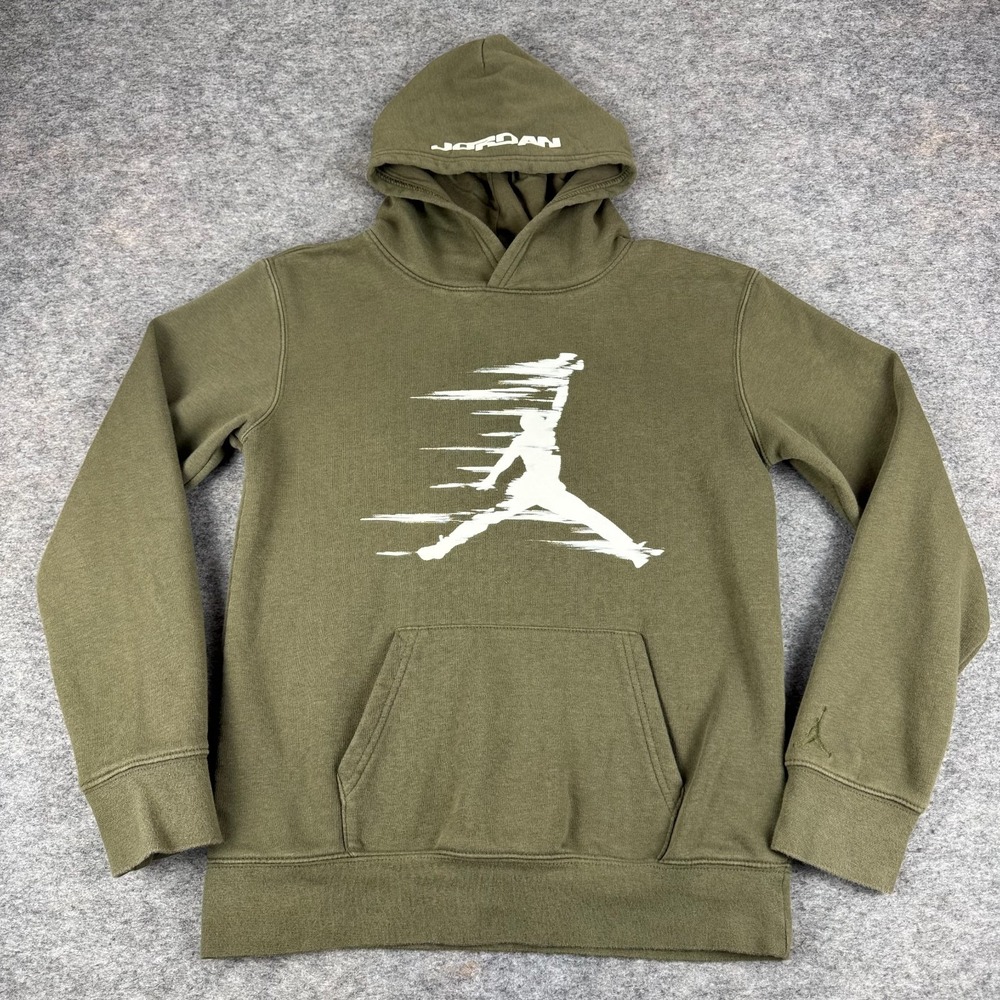 Nike Jordan Hoodie Pullover Fleece Cotton Pockets Green Boys Large L 12-13